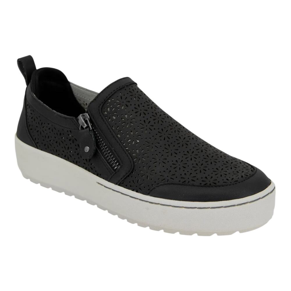 Jambu Women's July Wide Slip On Zip Leather Sneakers Black Size 7 1/2 W